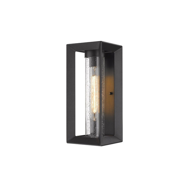 Golden Lighting Smyth 1-Light Outdoor Wall Light in Natural Black with Seeded Glass