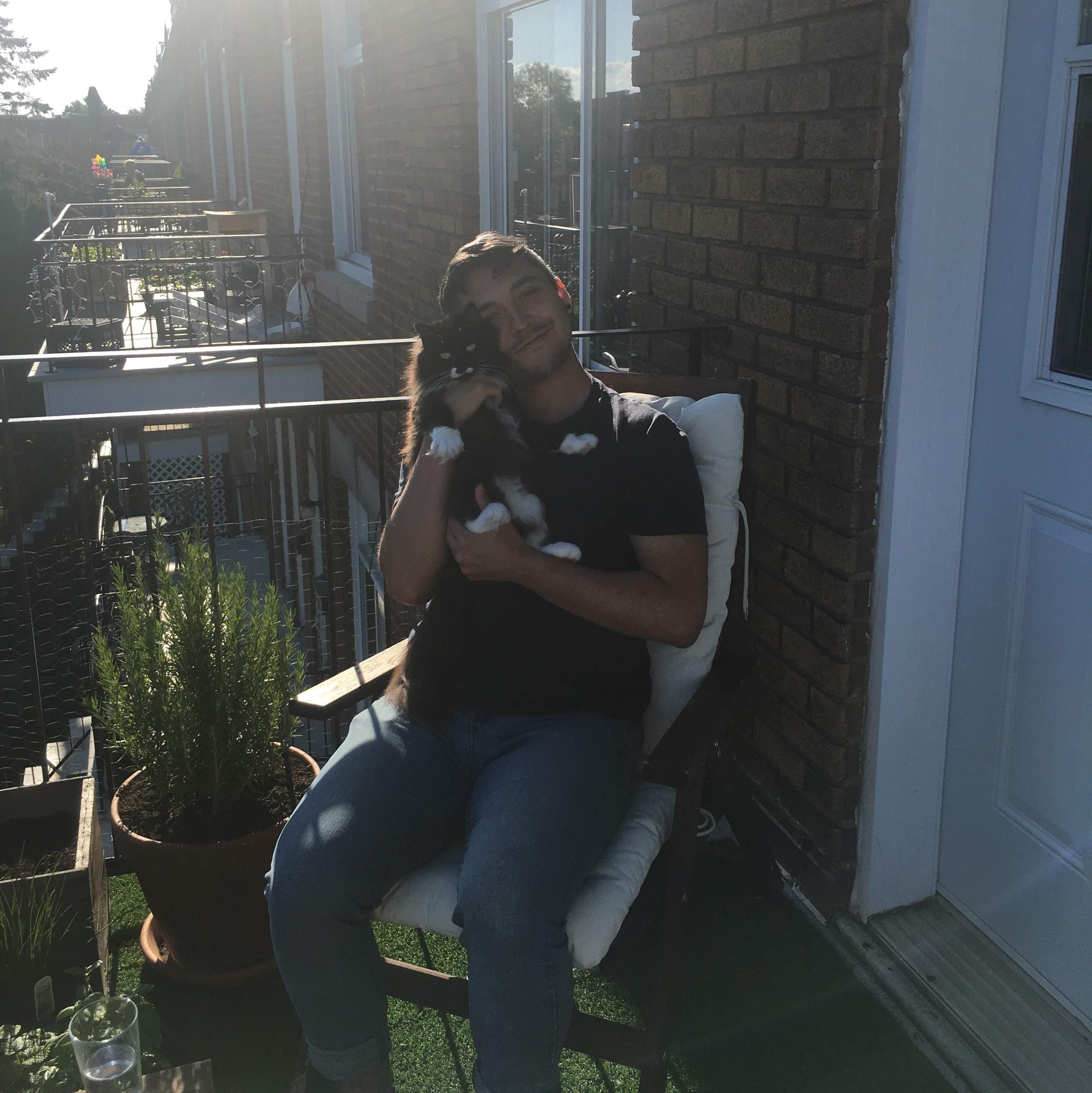 June getting some fresh air with us on the terrace after a long day of work for us and lounging for her.