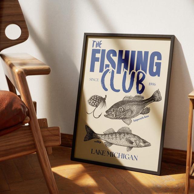 Fishing Club Vintage Poster Art Retro Fishing Print Cabin Wall Decor Outdoor Sports Fisherman Illustration Gift for Dad Printable Wall Art