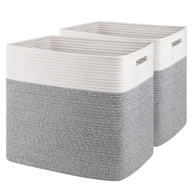 OIAHOMY Storage baskets for Shelf, Toy Storage Basket, Large Collapsible Storage Bins, Blanket Basket Living Room, Closet Storage for Bedroom, 16.5 x 13 x 15 Inches-Pack of 2-Grey