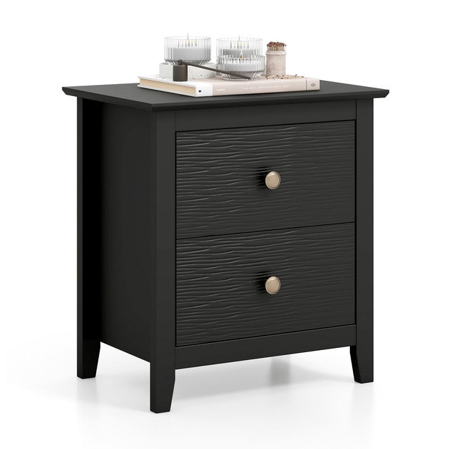 Costway Modern Nightstand w/ Storage 2 Drawers & Support Legs for Bedroom Black