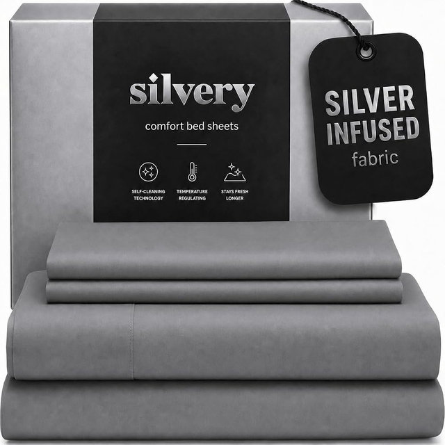 Silvery Silver Infused Bed Sheets Set - Ultra-Soft Temperature-Regulating Fabric with Self-Cleaning Technology™ that Stays Fresh 3X Longer for Hygienic Sleep