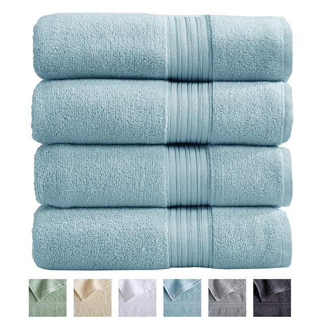 Great Bay Home 4-Pack Bath Towel Set. 100% Cotton Bathroom Towels. Absorbent Quick-Dry Plush Bath Towels. Cooper Collection. (Bath Towels, Spa Blue)