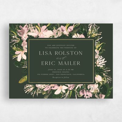 Green Floral Wedding Invitation - Bloomsbury Landscape Foil