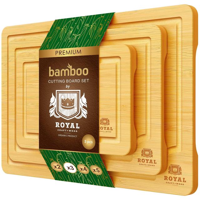Bamboo Cutting Board Set with Juice Groove (3 Pieces) - Wood Cutting Boards for Kitchen, Wood Cutting Board Set, Kitchen Chopping Board for Meat (Butcher Block) Cheese and Vegetables