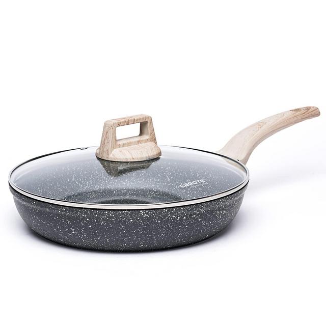 CAROTE Nonstick Frying Pan Skillet,Non Stick Granite Fry Pan with Glass Lid, Egg Pan Omelet Pans, Stone Cookware Chef's Pan, PFOA Free (Classic Granite, 8-Inch)