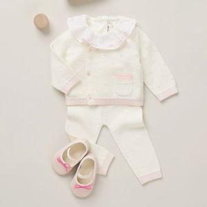 Bonpoint Laurina set in pointelle stitch and crocheted finishes