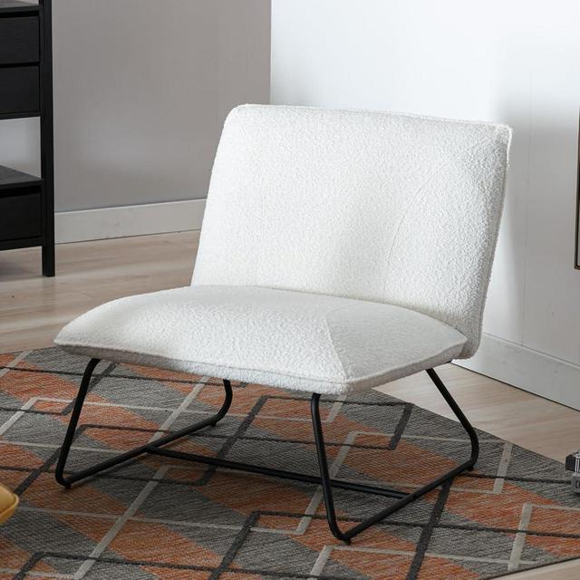Ya-Home Modern Accent Chair, Upholstered Armless Living Room Chair Lounge Chair Sherpa Fabric with Black Metal Legs Guest Chair for Bedroom Reception Room, White