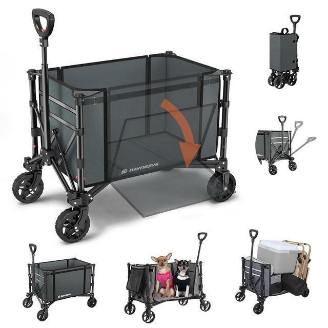 Collapsible Wagon Cart with Wheels 220lbs Foldable Wagon 120L Shopping Cart for Groceries Folding Utility Wagon for Beach, Garden, Camping, Sport, Apartment, Wheelbarrows, Gray