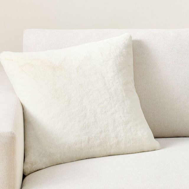 Double Faced Rabbit Faux Fur Pillow Cover, Ivory, 20"