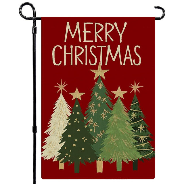 Merry Christmas Garden Flag 12x18 Inch Double Sided, Christmas Trees Winter Holiday Yard Flag Outdoor Decoration