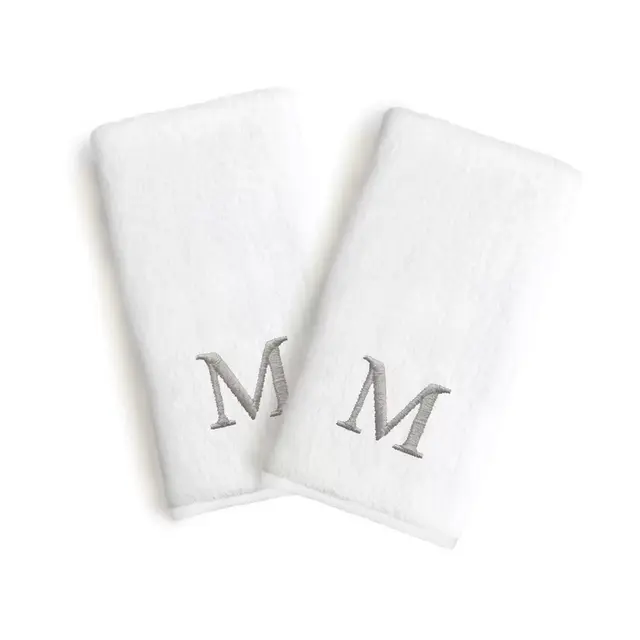 Linum Home Textiles Monogrammed "M" Block Font Letter Bridal Hand Towel (Set of 2)