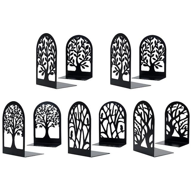 EOOUT Bookends for Shelves Decorative, 5 Pairs of Tree Bookends Supports, Black Metal Book Stoppers for Heavy Books, Heavy Duty Book Ends for Home Office School.