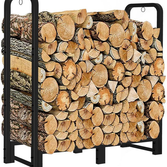 Artibear 3FT Firewood Rack Stand Heavy Duty Logs Holder for Outdoor Indoor Fireplace Metal Wood Pile Storage Stacker Organzier, Matte Black