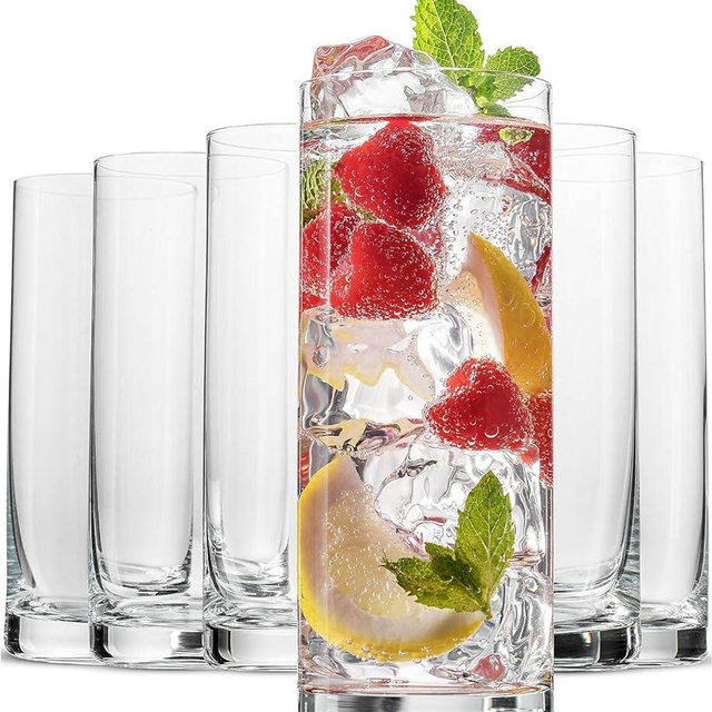 BENETI Premium Tall Glass Cups, Highball Drinking Glasses Set of 6 | Highly Durable Clear Crystal Glasses Set, for Water or Juice, Perfect for Parties and Gifts for Men and Women of All Ages