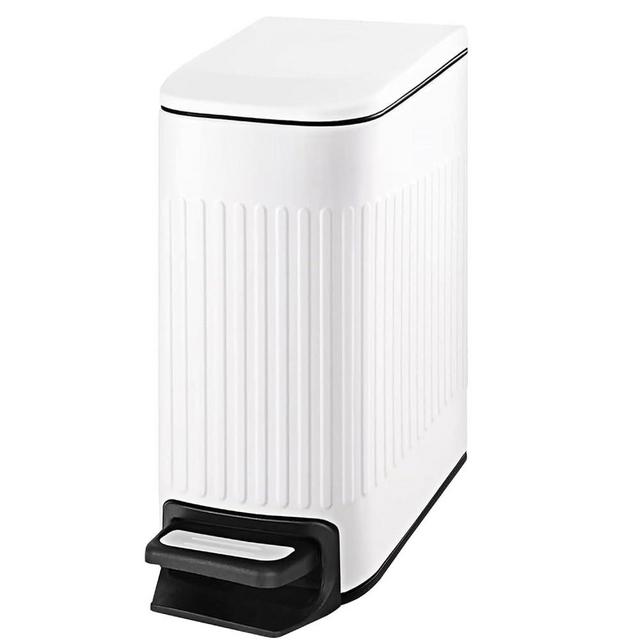TIPGO Small Bathroom Trash Can with Lid Soft Close, 6 Liter / 1.6 Gallon Stainless Steel Garbage Can with Removable Inner Bucket, Foot Pedal, Slim Trash Cans for Bedroom, Office, Kitchen (White)