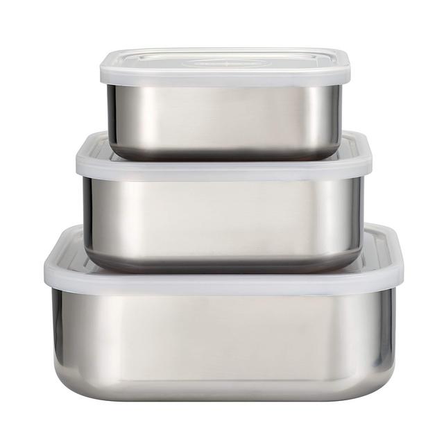 Tramontina Covered Square Container Set w/ Frosted Lids Stainless Steel 3Pc, 80204/019DS