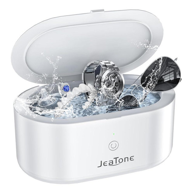 Ultrasonic Jewelry Cleaner Machine, JeaTone 20oz 46KHz Professional Ring Cleaner with 304 Stainless Steel Tank for All Jewelry, Eyeglasses, Watch Strap, Retainer, Dentures White