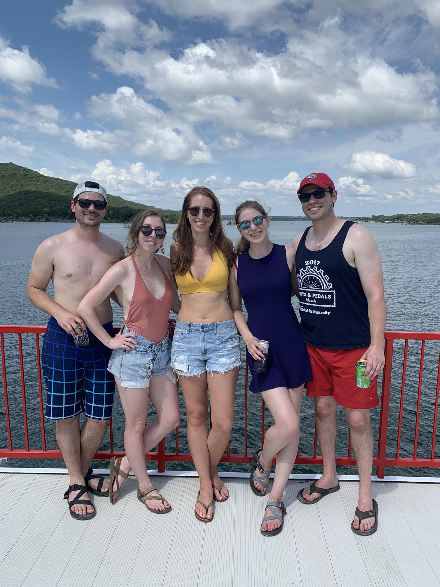 On a pontoon with some of our Austin friends. July, 2019.