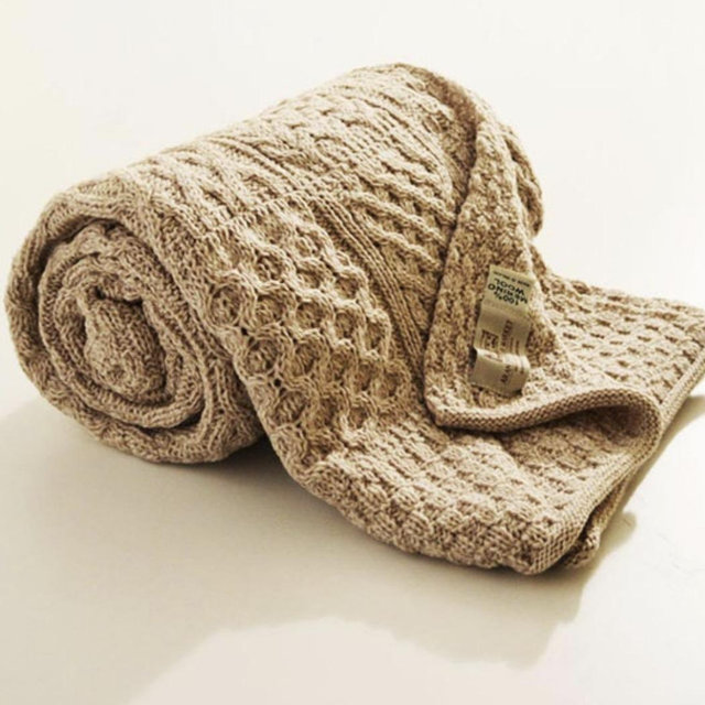 Aran Patchwork Merino Wool Throw (Parsnip)