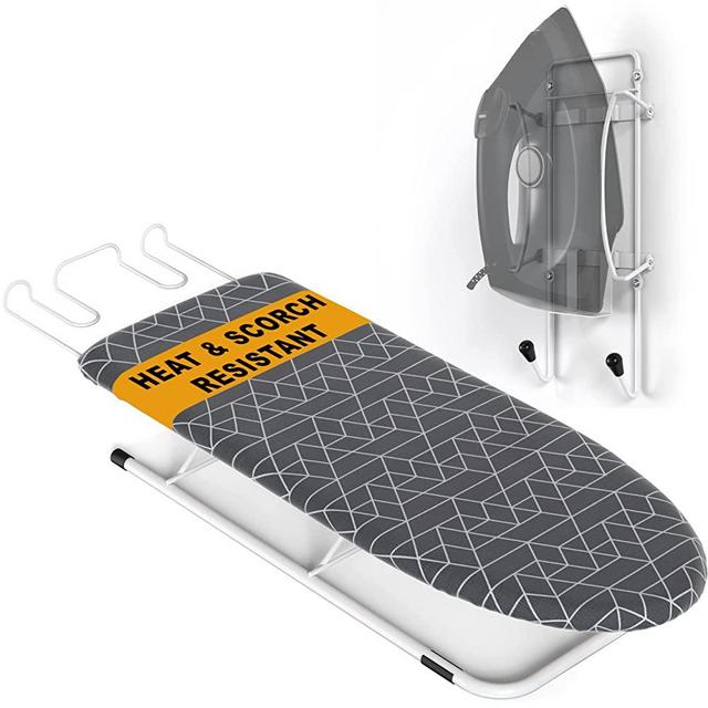 Xabitat Table Top Small Ironing board W/ Iron Caddy Combo| Heat & Scorch Resistant Cover, Pull out Iron rest| Portable Compact Foldable Iron Board With Door/Wall Mounted Storage Organizer-32X12 Inches