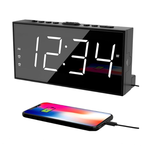 PPLEE Alarm Clock for Bedroom, 2 Alarms Loud LED Big Display Plug in Simple Basic Digital Clock with USB Charging Port, Adjustable Volume, Dimmable, Snooze for Deep Sleepers Kids Elderly Home Office