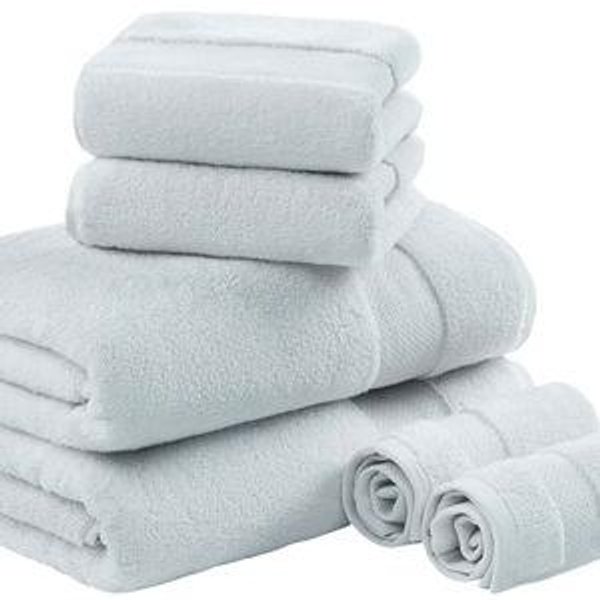 Madison Park Turkish 100% Cotton 600Gsm Luxury Premium Thick Soft Absorbent Hotel Bathroom Towel Set Shower Hand Face Washcloths, Assorted Sizes, Light Blue 6 Piece