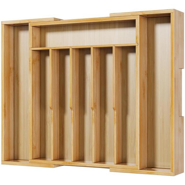 Kitsure Large Thickened Silverware Organizer - Expandable Bamboo Kitchen Drawer Organizer for Cooking Utensils and Cutlery, Sturdy Kitchen Organizers and Storage Solution, 18.5"×13.3"×1.8"