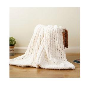 Chunky Knit Throw Blanket,Soft And Thick Chenille Throw Blanket, 50"X60" Handmade Cable Knit Crochet Blanket - Cream