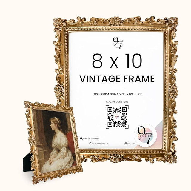 97 Decor Gold Vintage Picture Frames 8x10 - Golden Ornate Picture Frames 8 By 10 For Tabletop Display And Wall Hanging, Decorative Antique 8x10 Frame, Vintage Wall Decor For Home, Bedroom