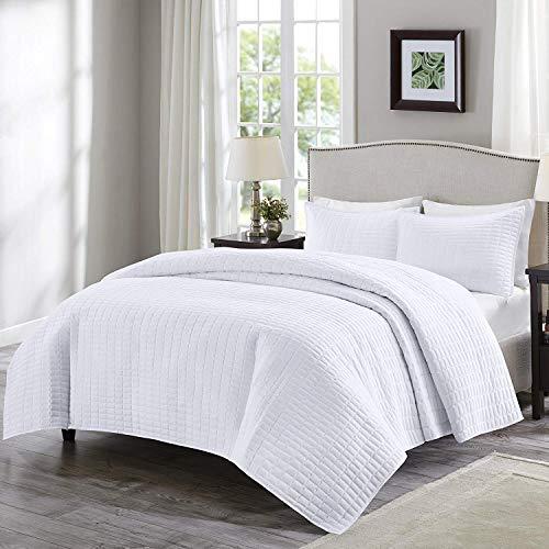 Comfort Spaces Kienna Quilt Coverlet Bedspread Ultra Soft Hypoallergenic All Season Lightweight Filling Stitched Bedding Set, King 104"x90", White