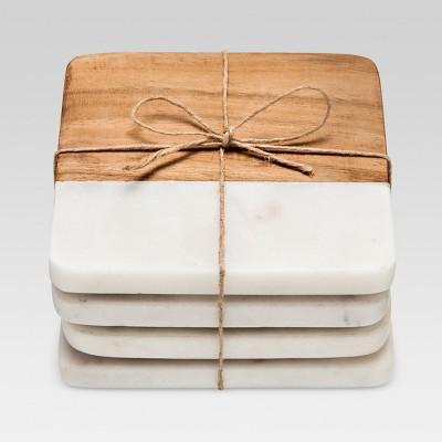 Marble & Wood Coasters Set of 4White/Brown - Threshold™