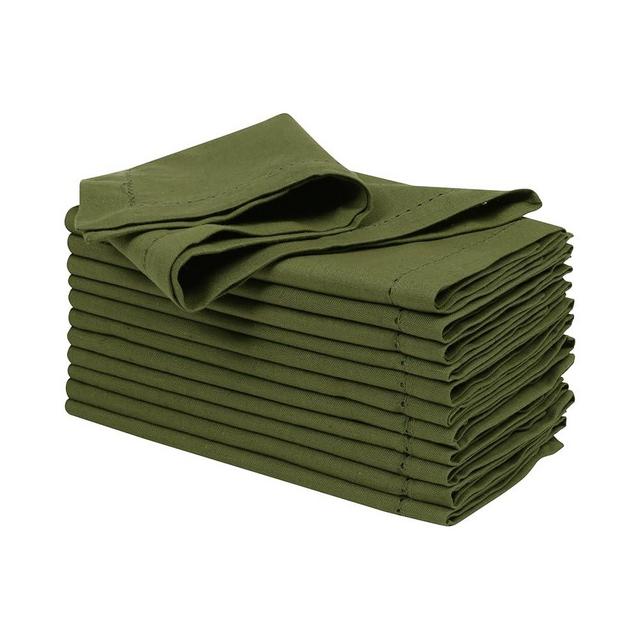 Ramanta Home Olive Green Cloth Dinner Napkin Set of 12-18x18 Inch, Easter Premium Cotton Linen Flax Hemstitched Napkins for Spring Decor Wedding, Kitchen | Soft Durable Washable for Everyday Use