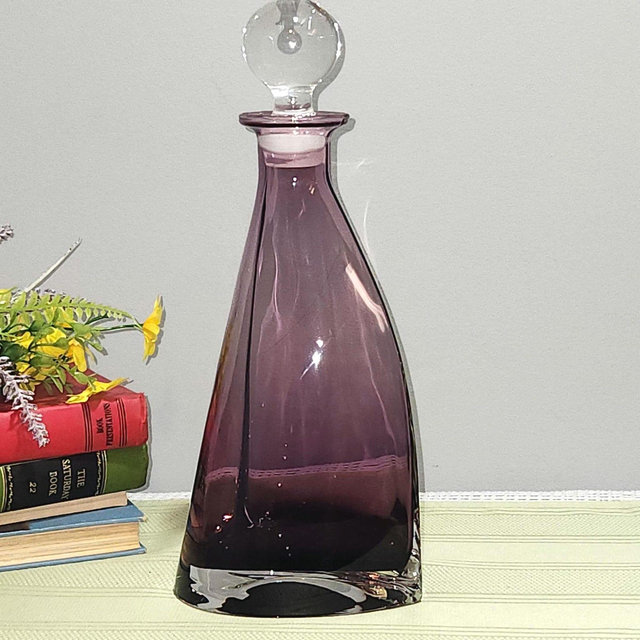 Large MCM Cased Glass Decanter Glass Stopper Amethyst Crystal