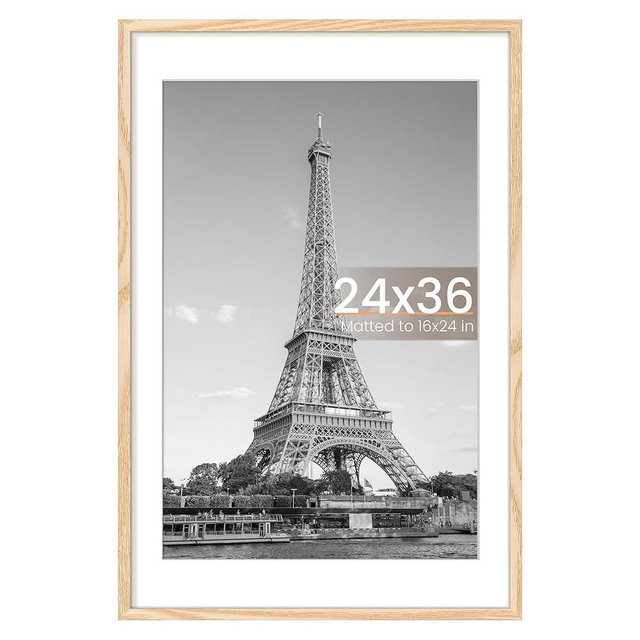 upsimples 24x36 Poster Frame, Display Pictures 20x30 with Mat or 24x36 Without Mat, Wall Hanging Picture Frame, Natural Style, 1 Pack