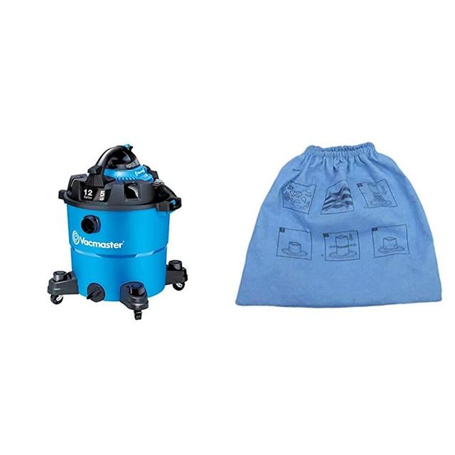 Vacmaster VBV1210, 12-Gallon 5 Peak HP Wet/Dry Shop Vacuum with Detachable Blower, Blue & Cloth Filter (4 to 16 Gallon), 3 Pack, VRC5