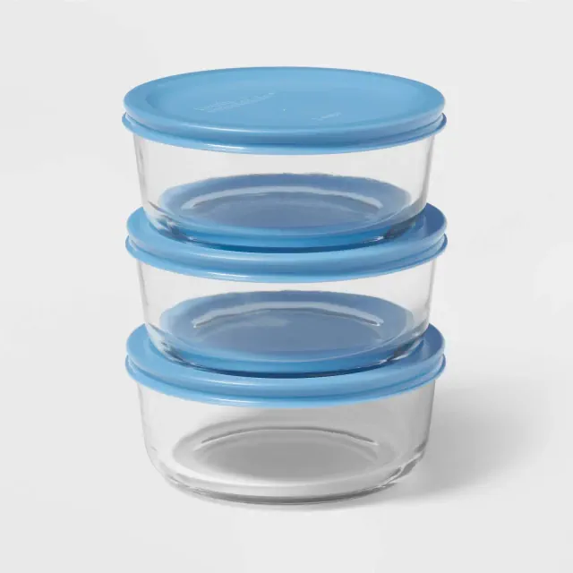 6pc 2c Round Glass Food Storage Container Set Blue - Room Essentials™