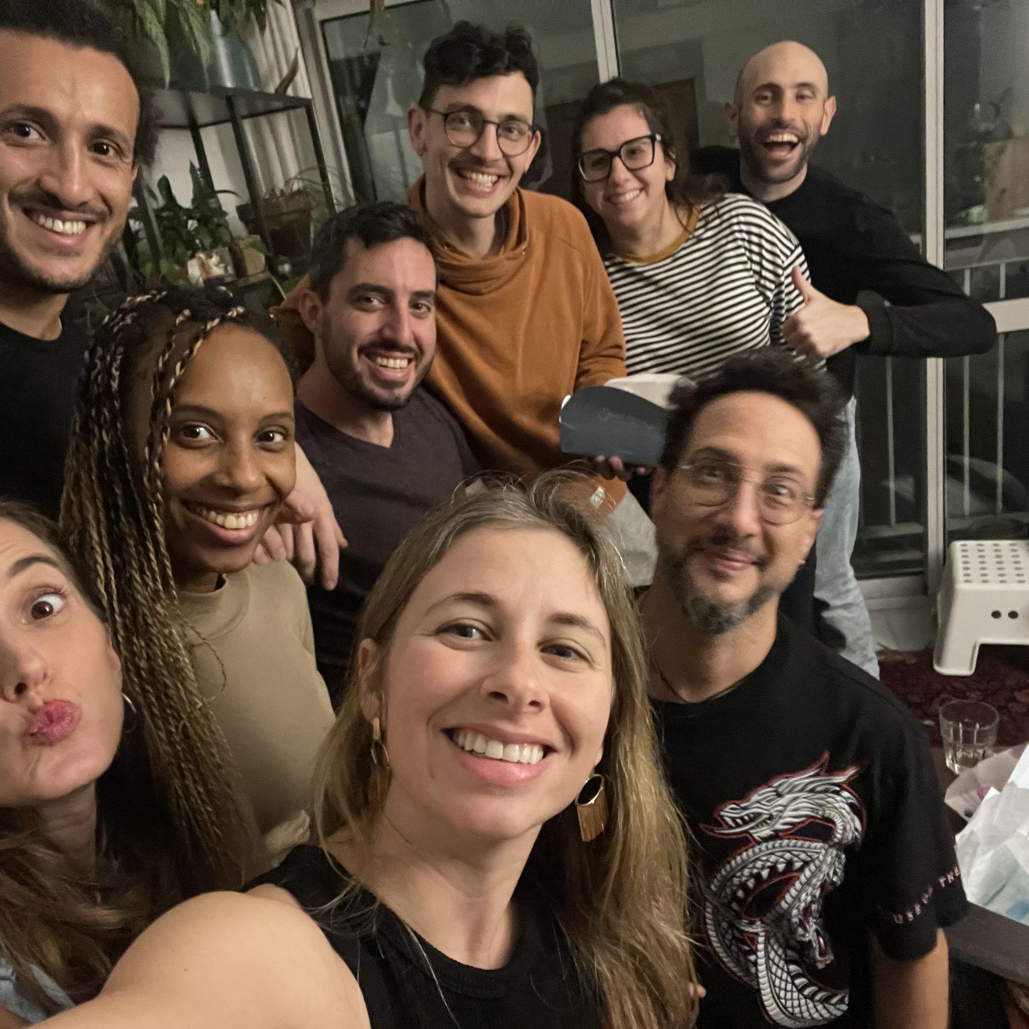 With friends at our apartment for Sarah's birthday