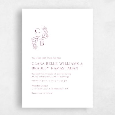 Deep Magenta, Red Wedding Invitation - Creston Portrait
