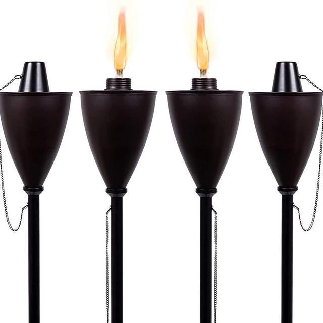 BIRDROCK HOME 4 Pack Outdoor Wide Conical Torches - Oil Rubbed Bronze - Flame Light Torch - Backyard Garden Patio Lighting - Metal Lamp - Decorative Urban Lantern