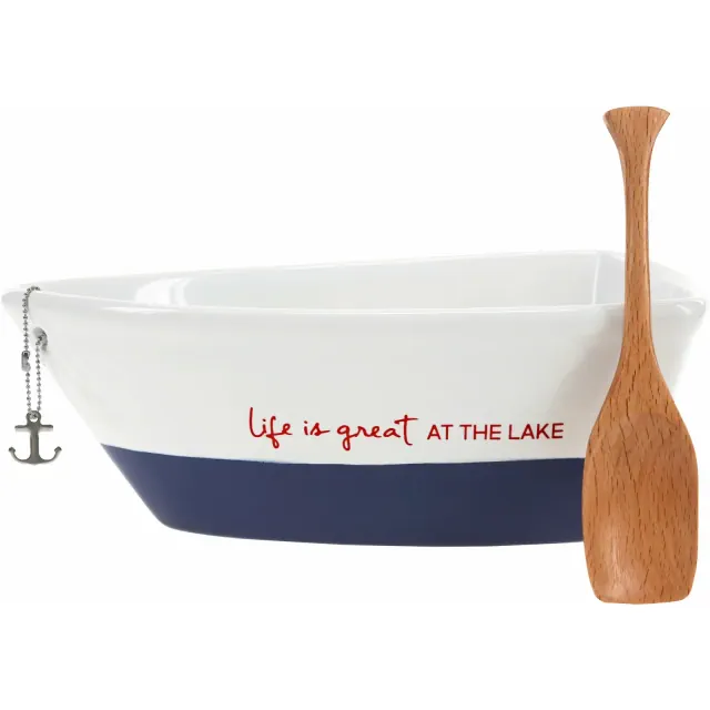 Pavilion Gift Company - At the Lake - 7" Boat Serving Dish with Oar - Serving Bowls
