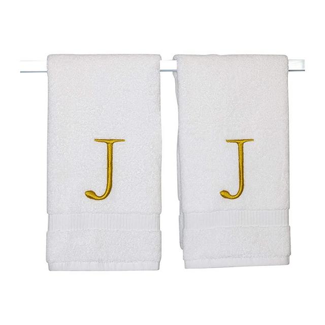 Monogrammed Hand Towels for Bathroom - Luxury Hotel Quality Personalized Initial Decorative Embroidered Bath Towel for Powder Room, Spa - GOTS Organic Certified - Set of 2 Gold Letter J