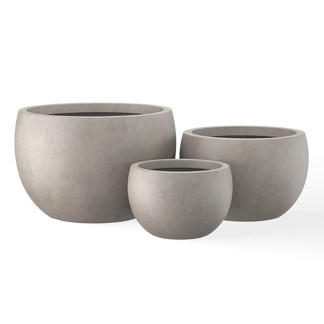 Kante 19.9",15.7",11.8" Dia Round Concrete Planter Set of 3, Outdoor/Indoor Large Bowl Plant Pots with Drainage Hole and Rubber Plug for Garden Patio Balcony Home, Weathered Concrete