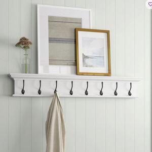 Guildford 51" Solid Wood Eight Hook Wall Mount Coat Rack - Pure White