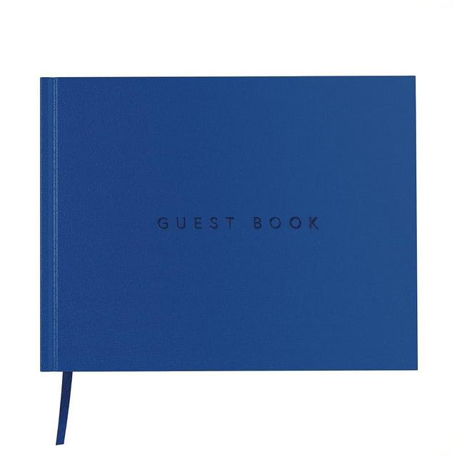 Useful Co. Classic Black Guest Book, Guest Book Alternative for Party, Sign in Book, Vacation Home, Funeral Guest Book, Hardbound Guestbook, Leather Cover, 112 Pages, 9 x 7 Inches - Blue