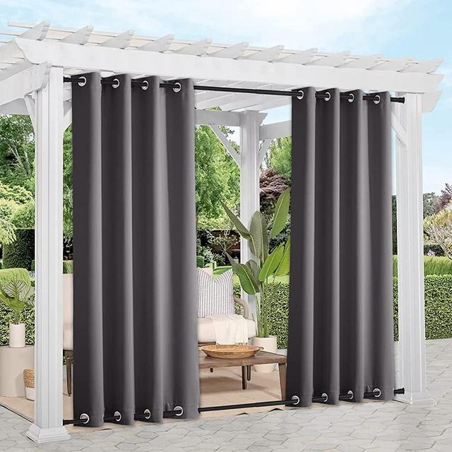 NICETOWN 2 Panels Outdoor Curtains Waterproof Extra Long 108" for Patio, Windproof Energy Thermal Insulated Saving Rustproof Top and Bottom Grommet Blackout Outdoor Drapes for Porch, Grey