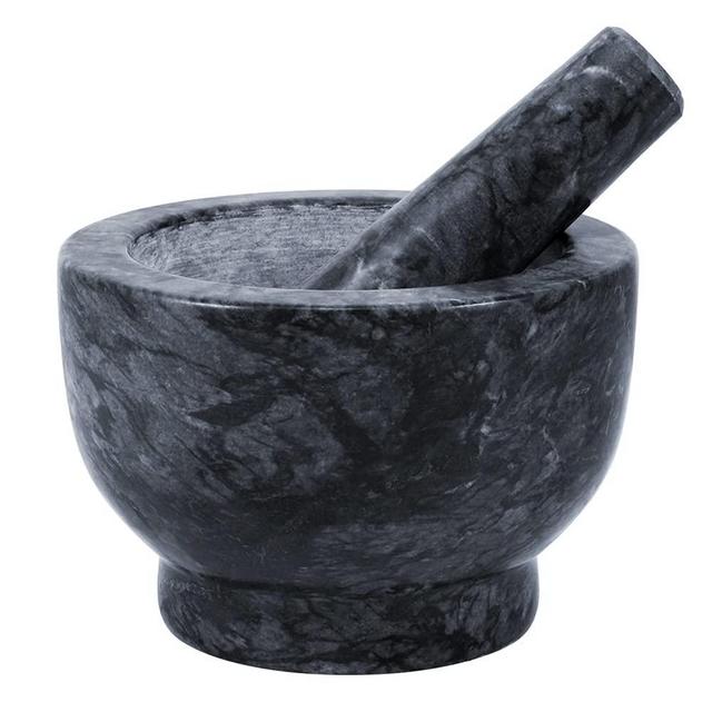 Kalekey Mortar and Pestle Set Marble, 5 Inch Large Black Natural Stone Mortar for Grinding Spices, Seasonings, Pastes, Pestos and Medicinal Materials, 2 Cup Capacity