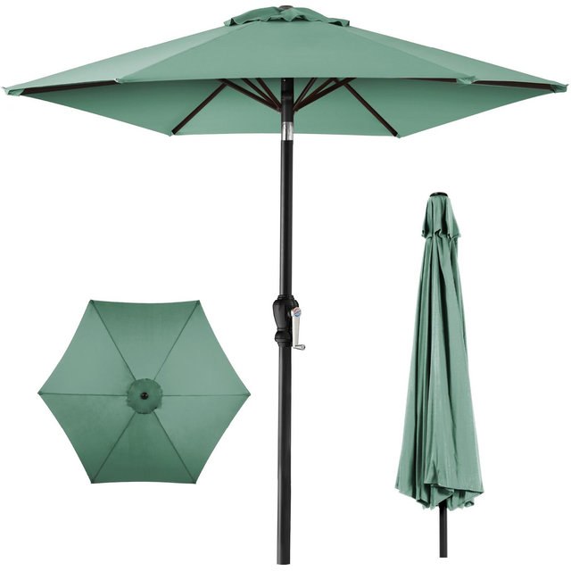 Best Choice Products 10ft Outdoor Steel Market Patio Umbrella w/ Crank, Tilt Push Button, 6 Ribs - Seaglass