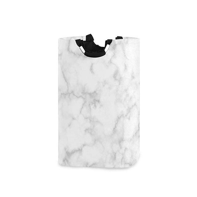 senya Marble White Large Laundry Basket Shopping Bag, Collapsible Fabric Laundry Hamper, Foldable Clothes Bag, Folding Washing Bin (b2)