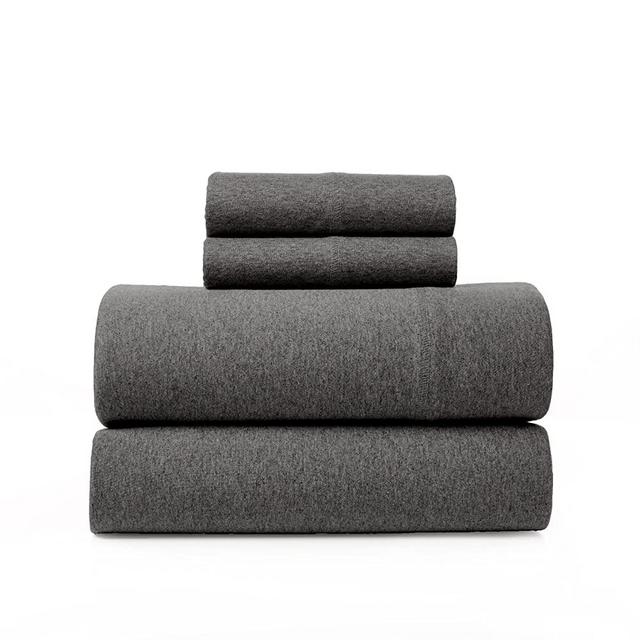 Road Trip America Jersey Sheets Set, 100% Organic Cotton T-Shirt Soft Knit 4 Pieces Bedding – Deep Pockets - Certified by GOTS and Oeko-TEX (Dark Heathered Grey, Queen)